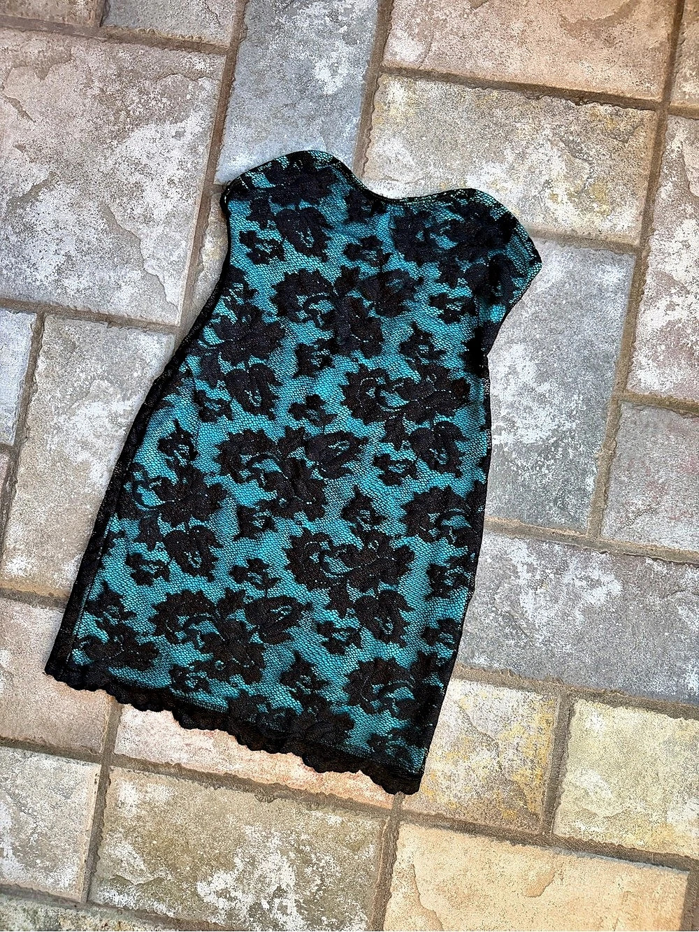 Y2K teal and black lace mini dress